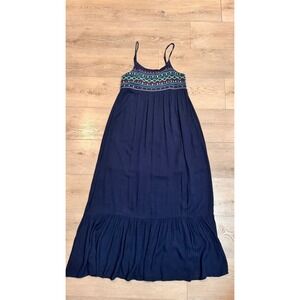 Romeo & Juliet Couture‎ Navy Embroidered Maxi Dress Spaghetti Straps Boho Medium